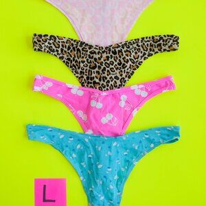 Victoria's Secret PINK Size L Cotton Thong Panty Bundle - 4 pairs